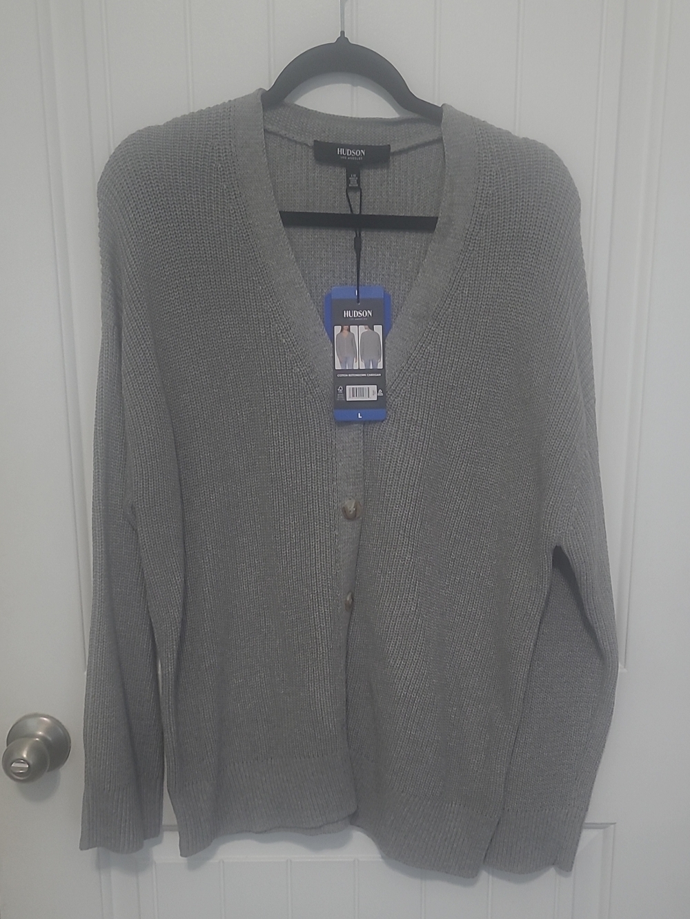 Hudson Women's Light Gray V-Neck Button Front Cardigan